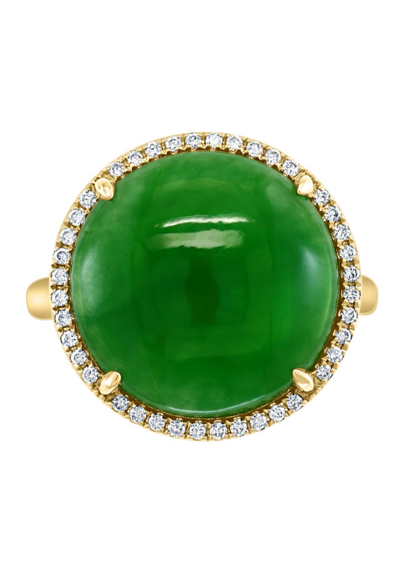 1/6 ct. t.w. Diamond and 8.15 ct. t.w. Green Jade Ring in 14K Yellow Gold 