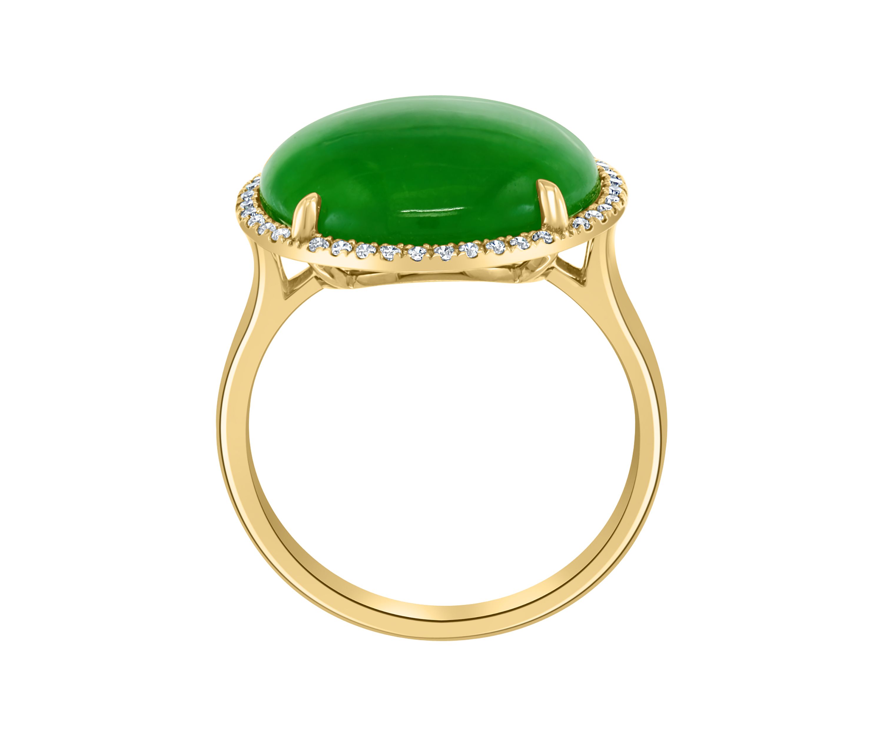 1/6 ct. t.w. Diamond and 8.15 ct. t.w. Green Jade Ring in 14K Yellow Gold 