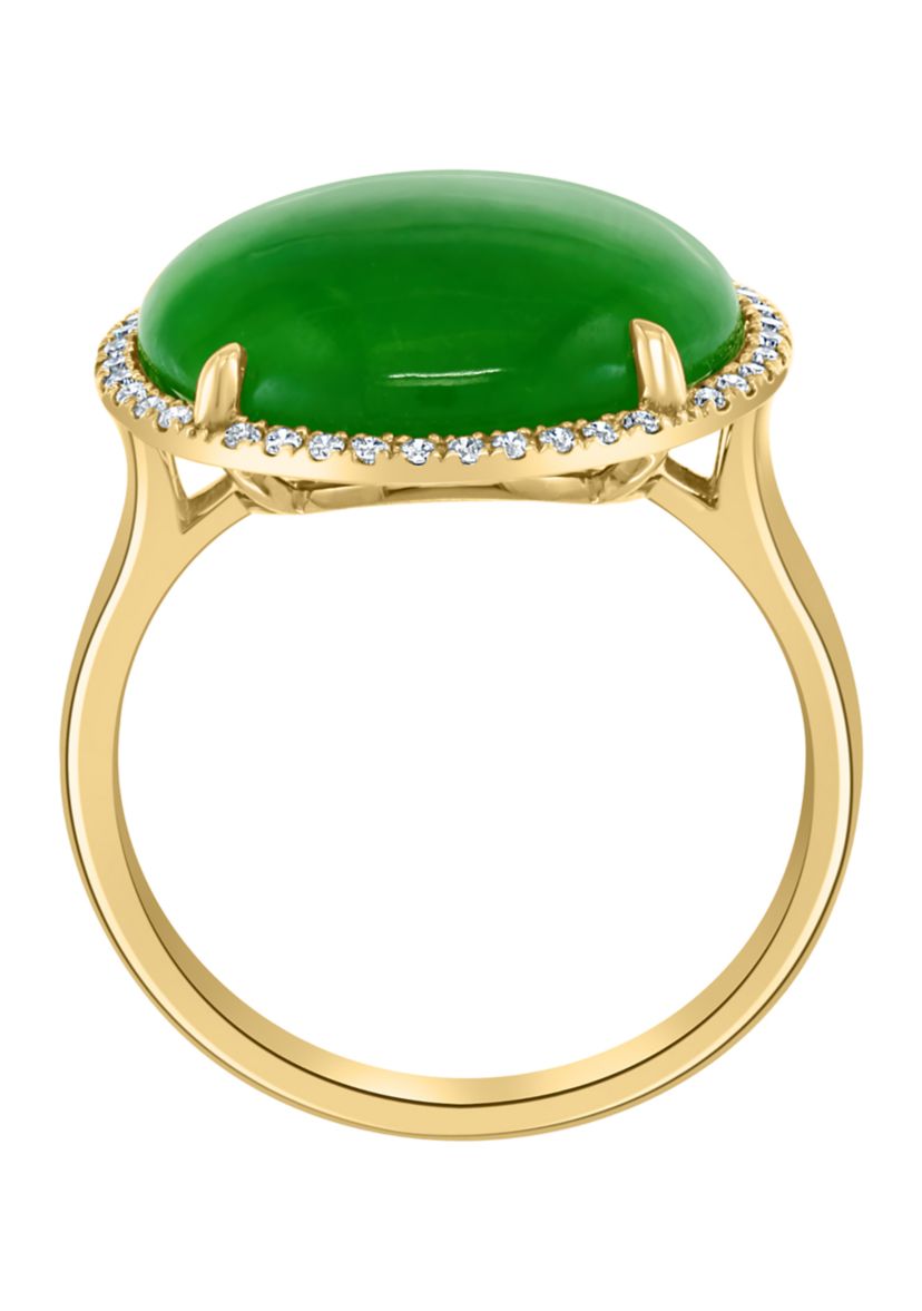 1/6 ct. t.w. Diamond and 8.15 ct. t.w. Green Jade Ring in 14K Yellow Gold 