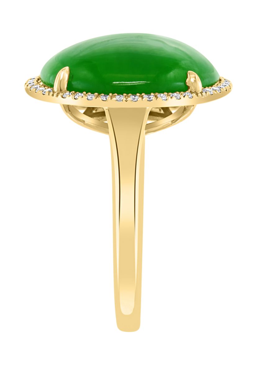 1/6 ct. t.w. Diamond and 8.15 ct. t.w. Green Jade Ring in 14K Yellow Gold 