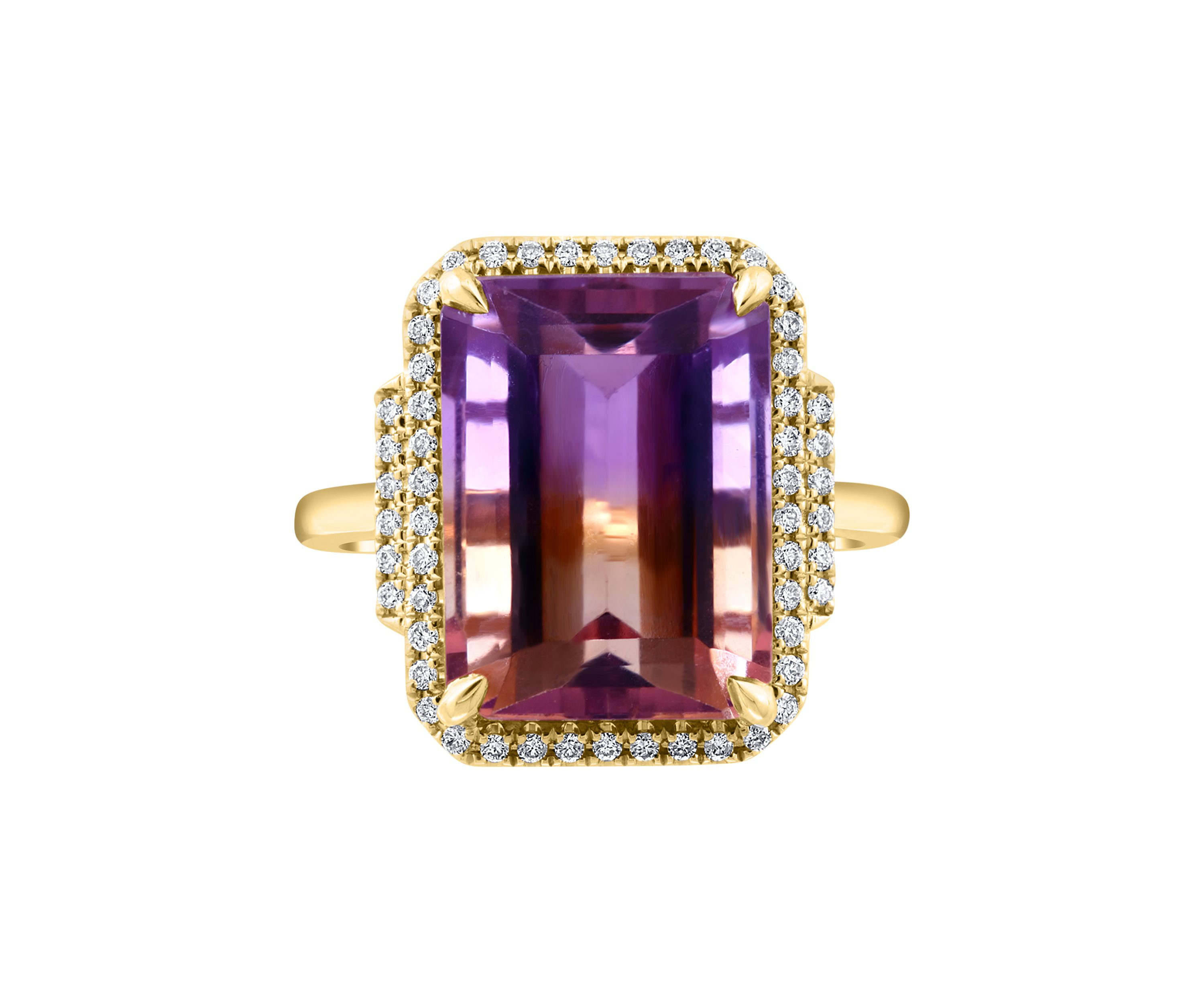 14K Yellow Gold Diamond Ametrine Ring