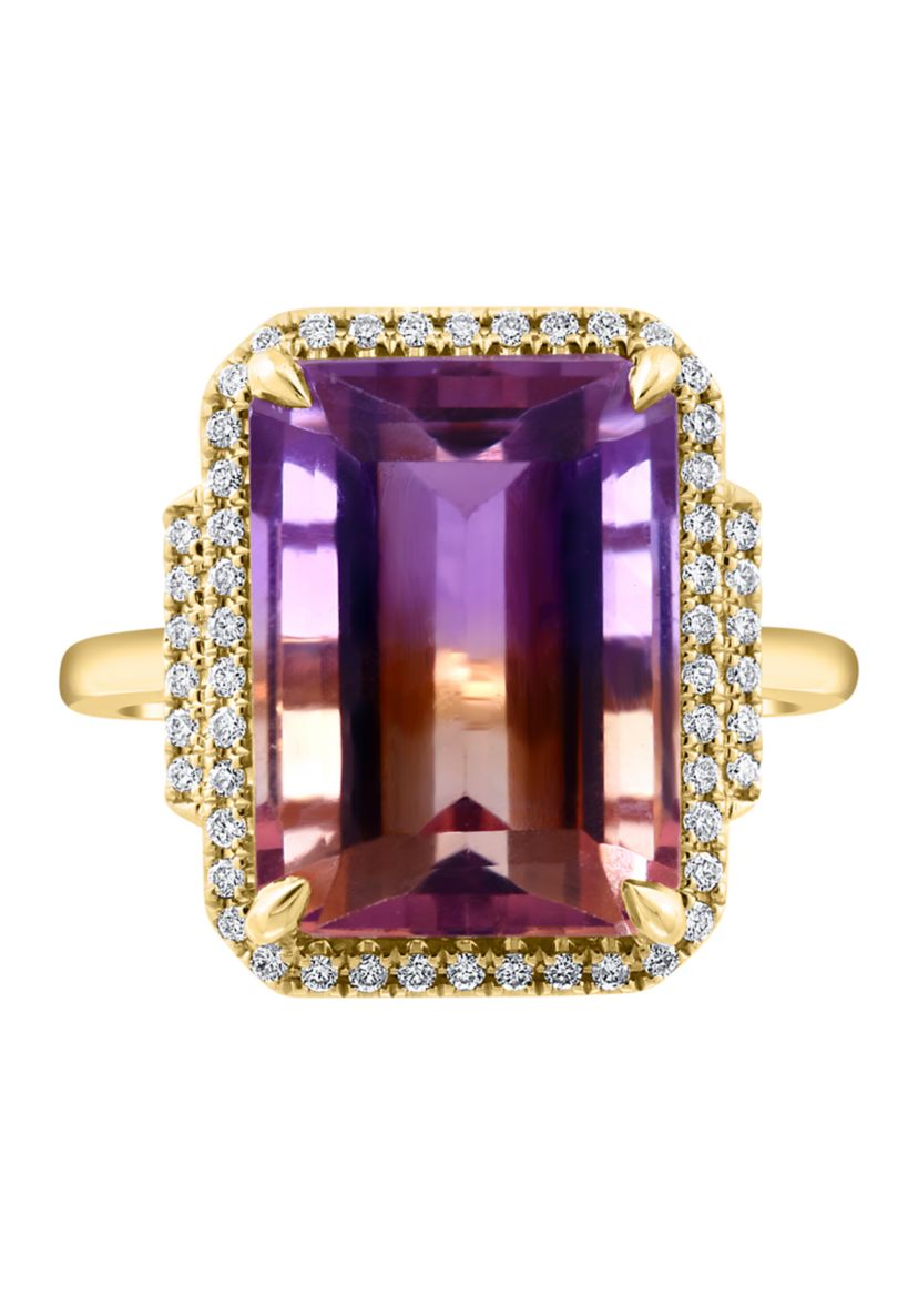 14K Yellow Gold Diamond Ametrine Ring