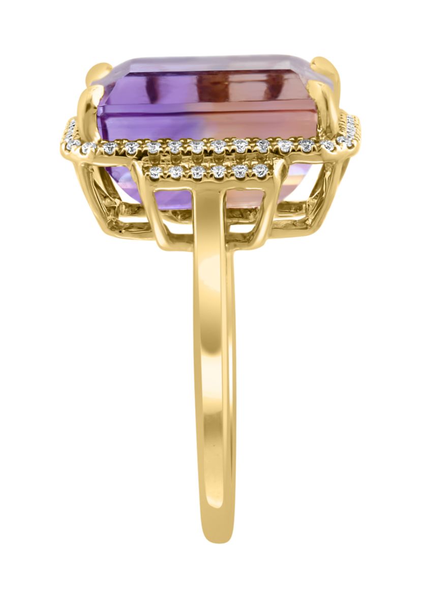 14K Yellow Gold Diamond Ametrine Ring