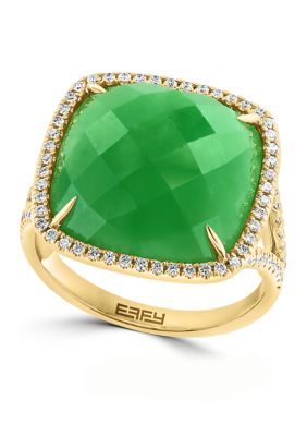 Effy 1/3 Ct. T.w. Diamond Jade Ring In 14K Yellow Gold