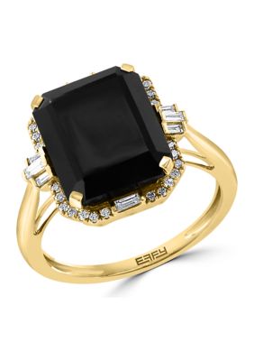 Effy 1/5 Ct. T.w. Diamond And Onyx Square Ring In 14K Yellow Gold