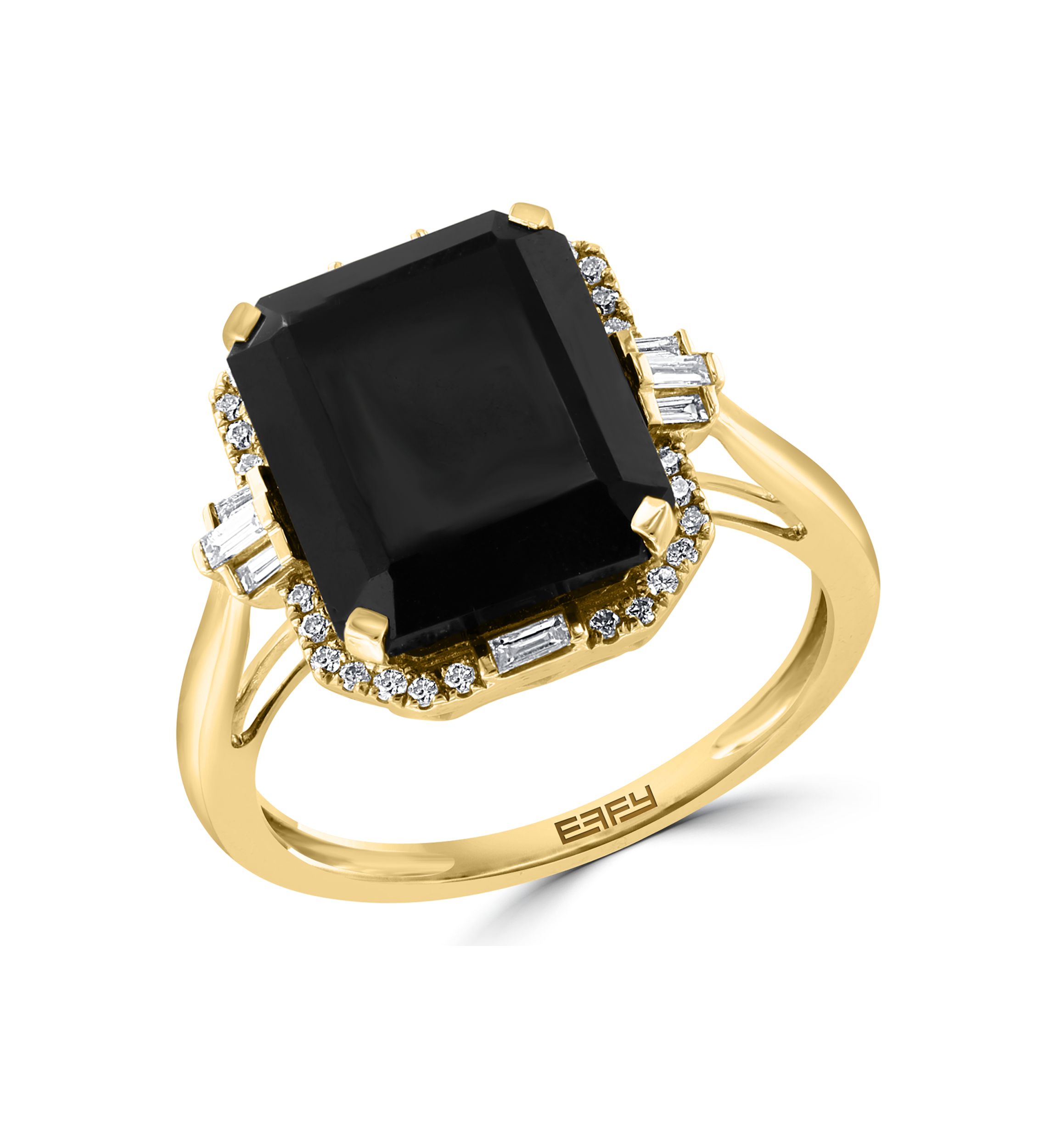 1/5 ct. t.w. Diamond and Onyx square Ring in 14K Yellow Gold