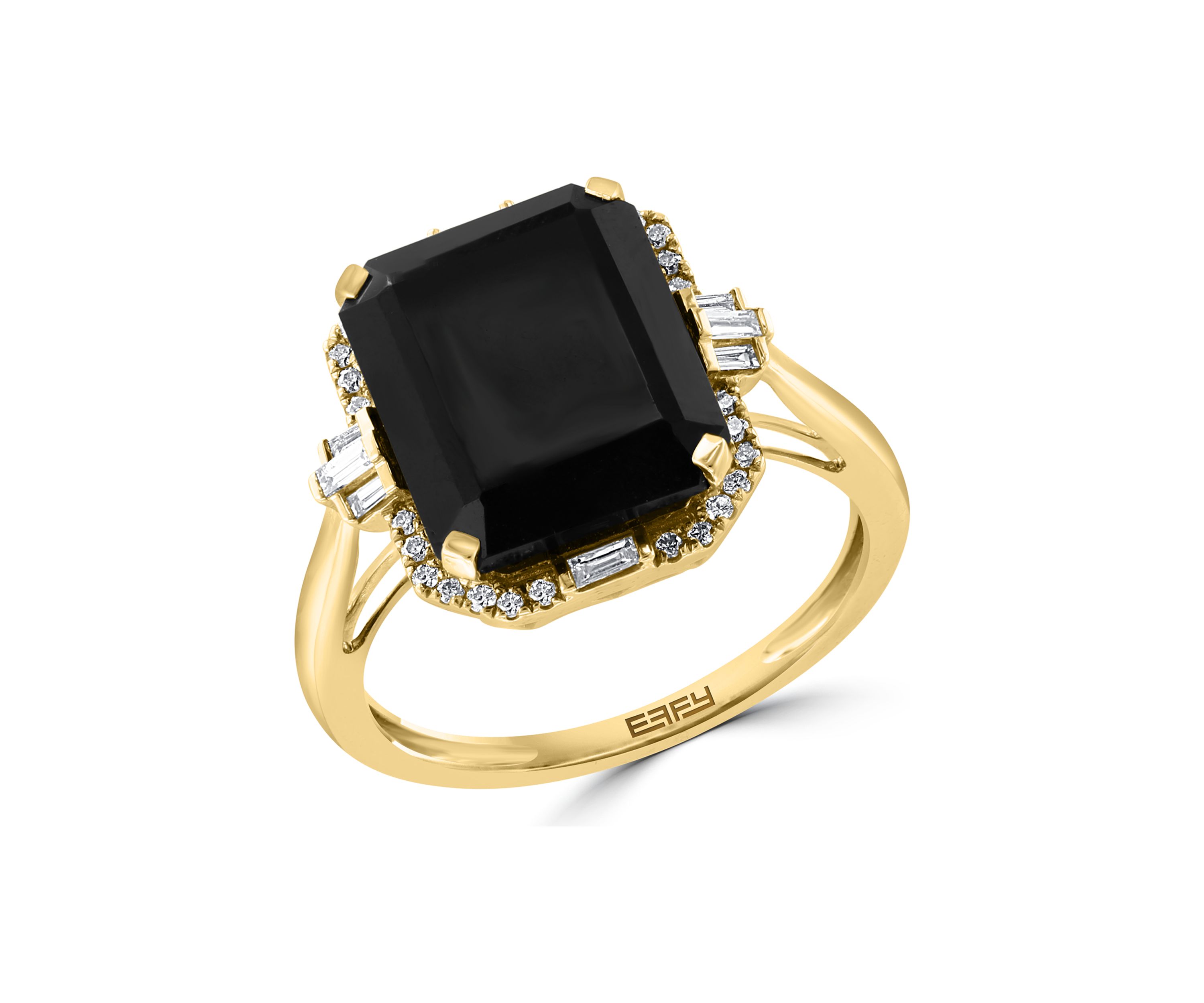 1/5 ct. t.w. Diamond and Onyx square Ring in 14K Yellow Gold