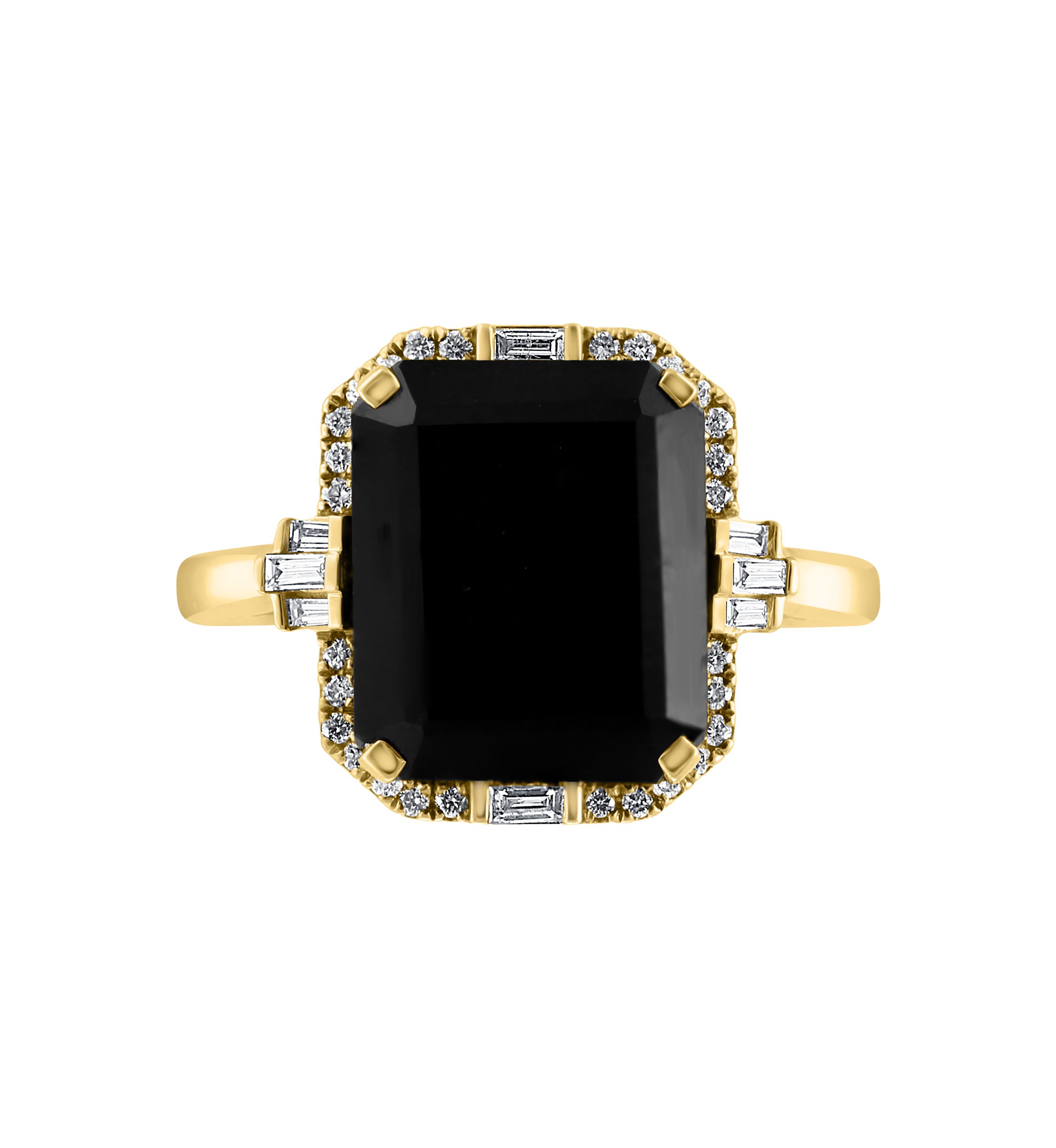 1/5 ct. t.w. Diamond and Onyx square Ring in 14K Yellow Gold