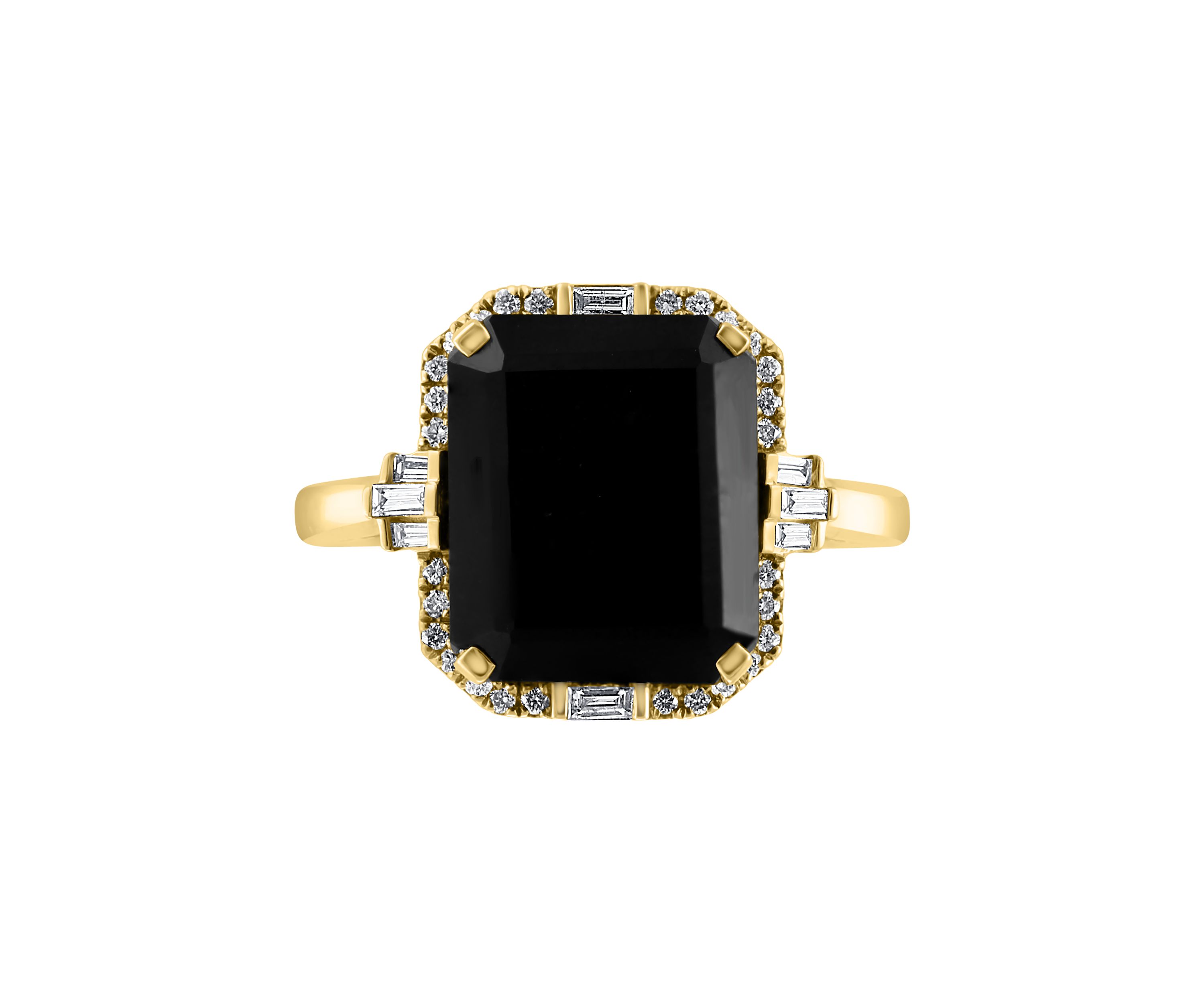 1/5 ct. t.w. Diamond and Onyx square Ring in 14K Yellow Gold