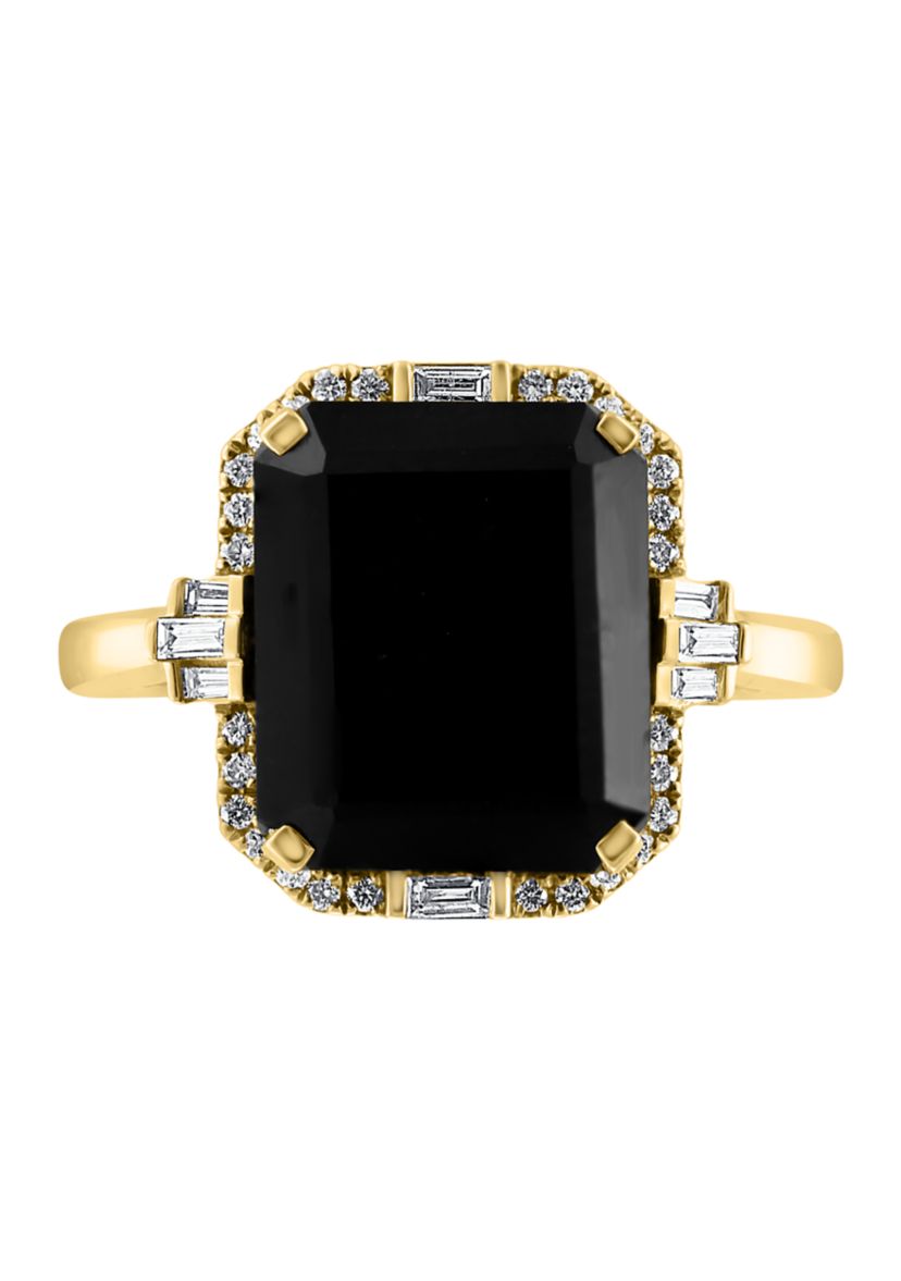 1/5 ct. t.w. Diamond and Onyx square Ring in 14K Yellow Gold