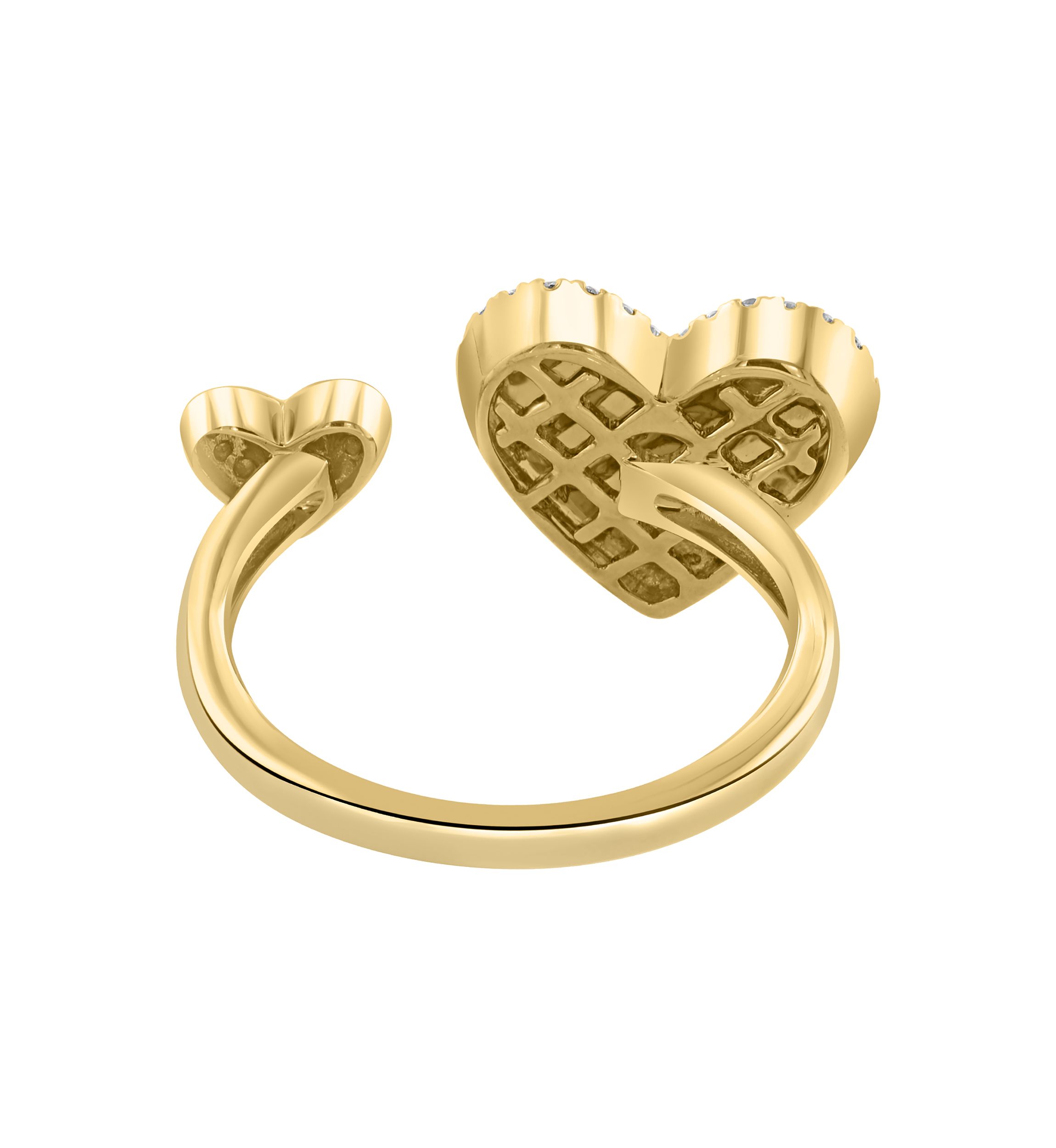 Diamond and Turquoise Double Heart Ring in 14K Yellow Gold