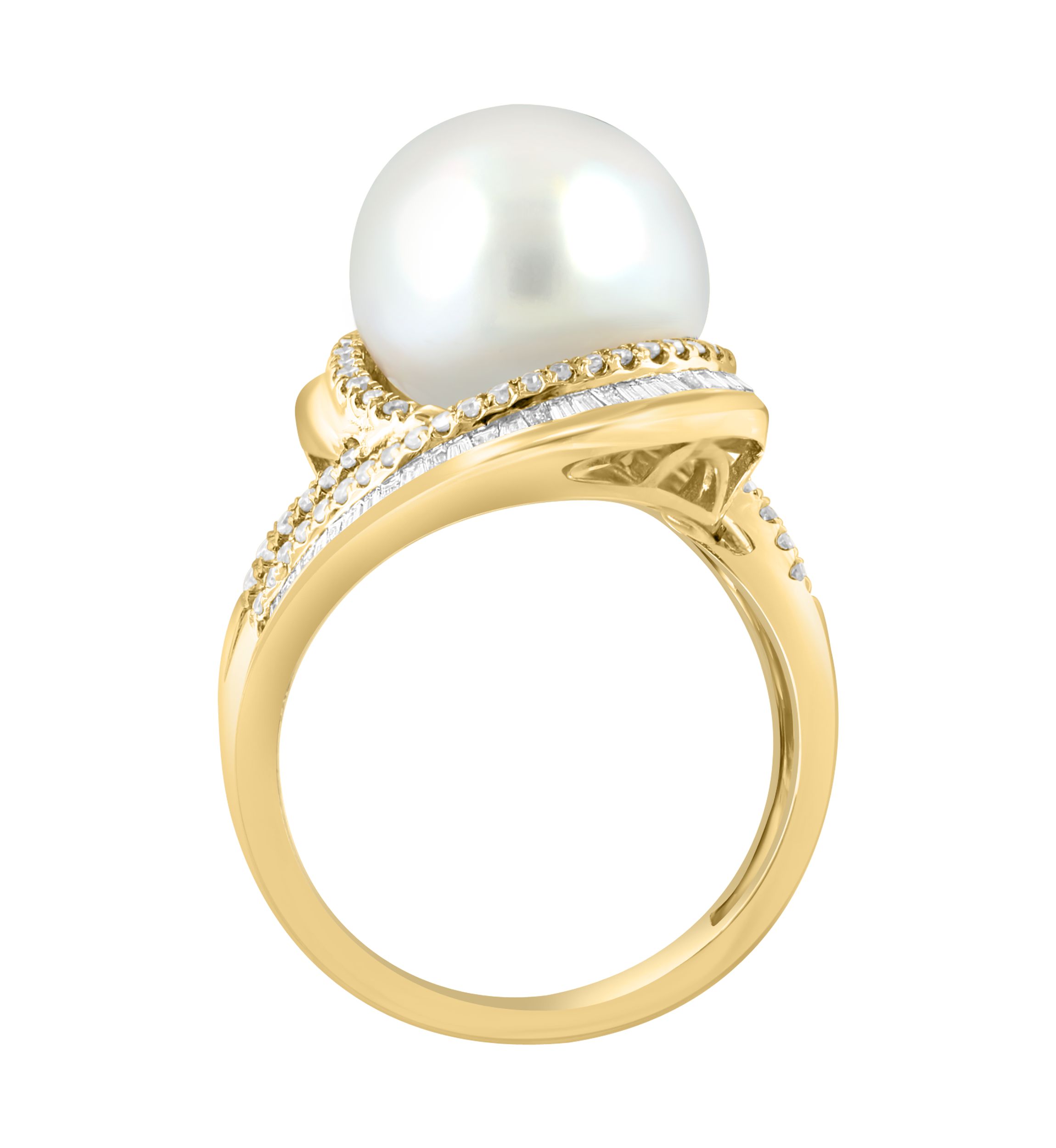 1/2 ct. t.w. Diamond and Freshwater Pearl Ring in 14K Yellow Gold