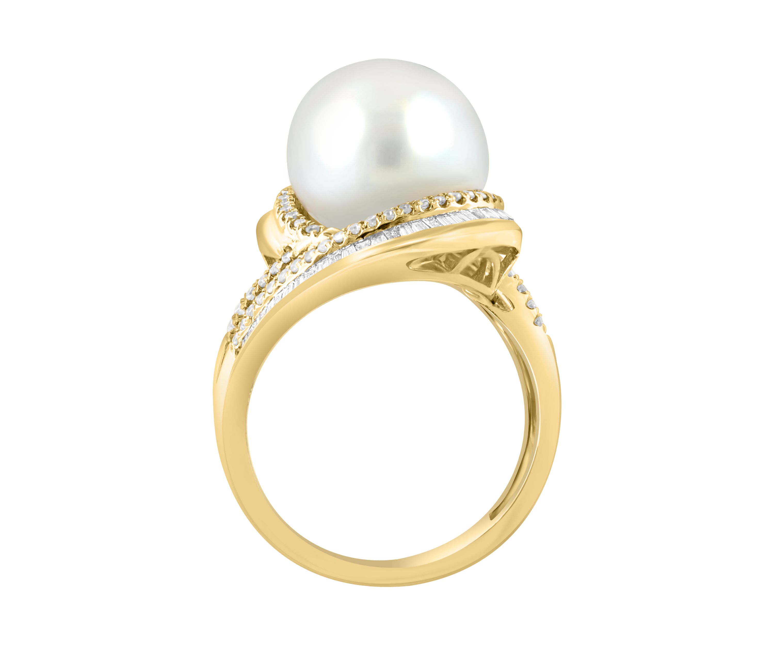 1/2 ct. t.w. Diamond and Freshwater Pearl Ring in 14K Yellow Gold
