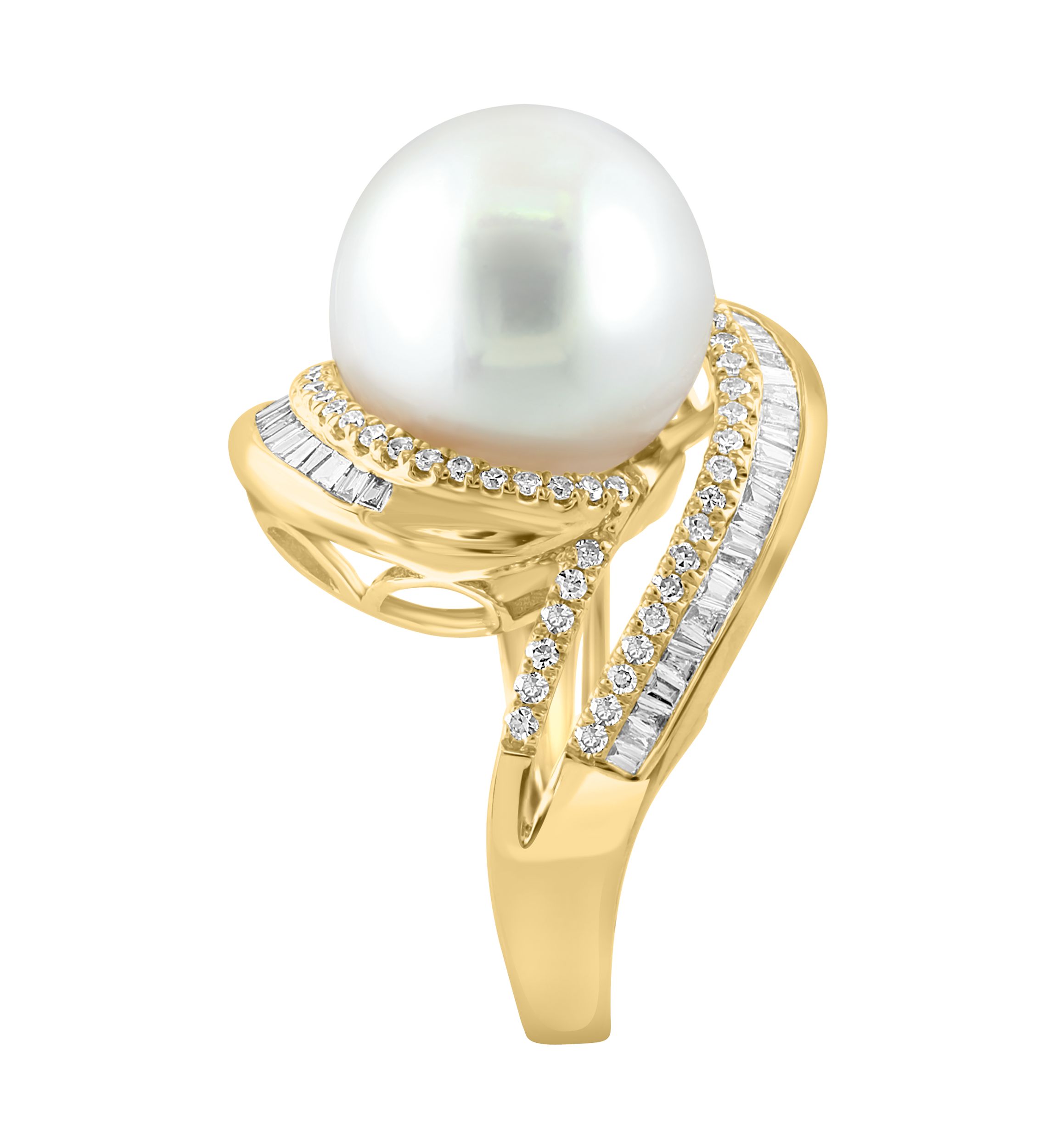 1/2 ct. t.w. Diamond and Freshwater Pearl Ring in 14K Yellow Gold