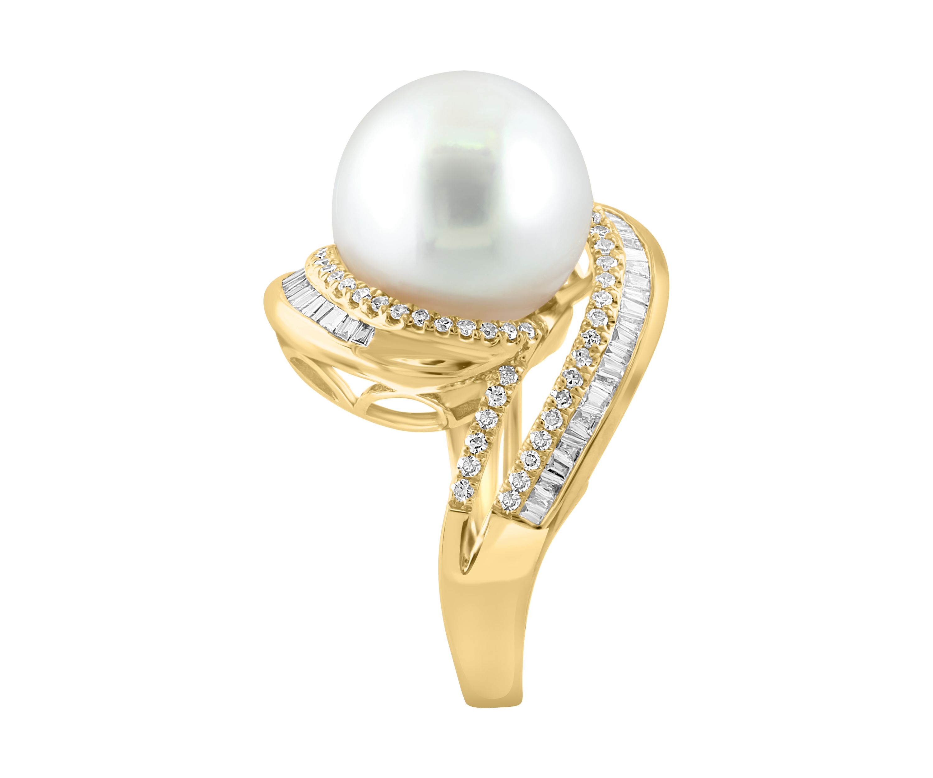 1/2 ct. t.w. Diamond and Freshwater Pearl Ring in 14K Yellow Gold