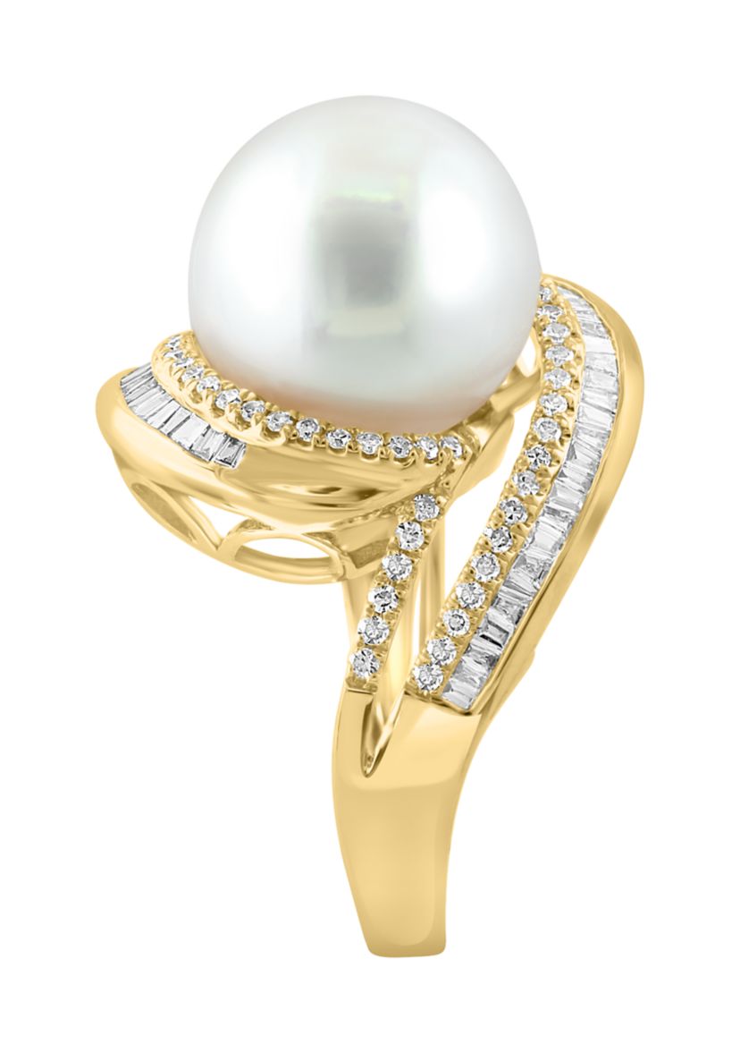 1/2 ct. t.w. Diamond and Freshwater Pearl Ring in 14K Yellow Gold
