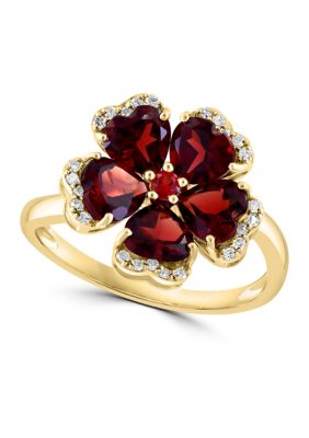 Effy 14K Yellow Gold Diamond, Garnet and Orange Sapphire Flower Ring, 9 -  0617892927461