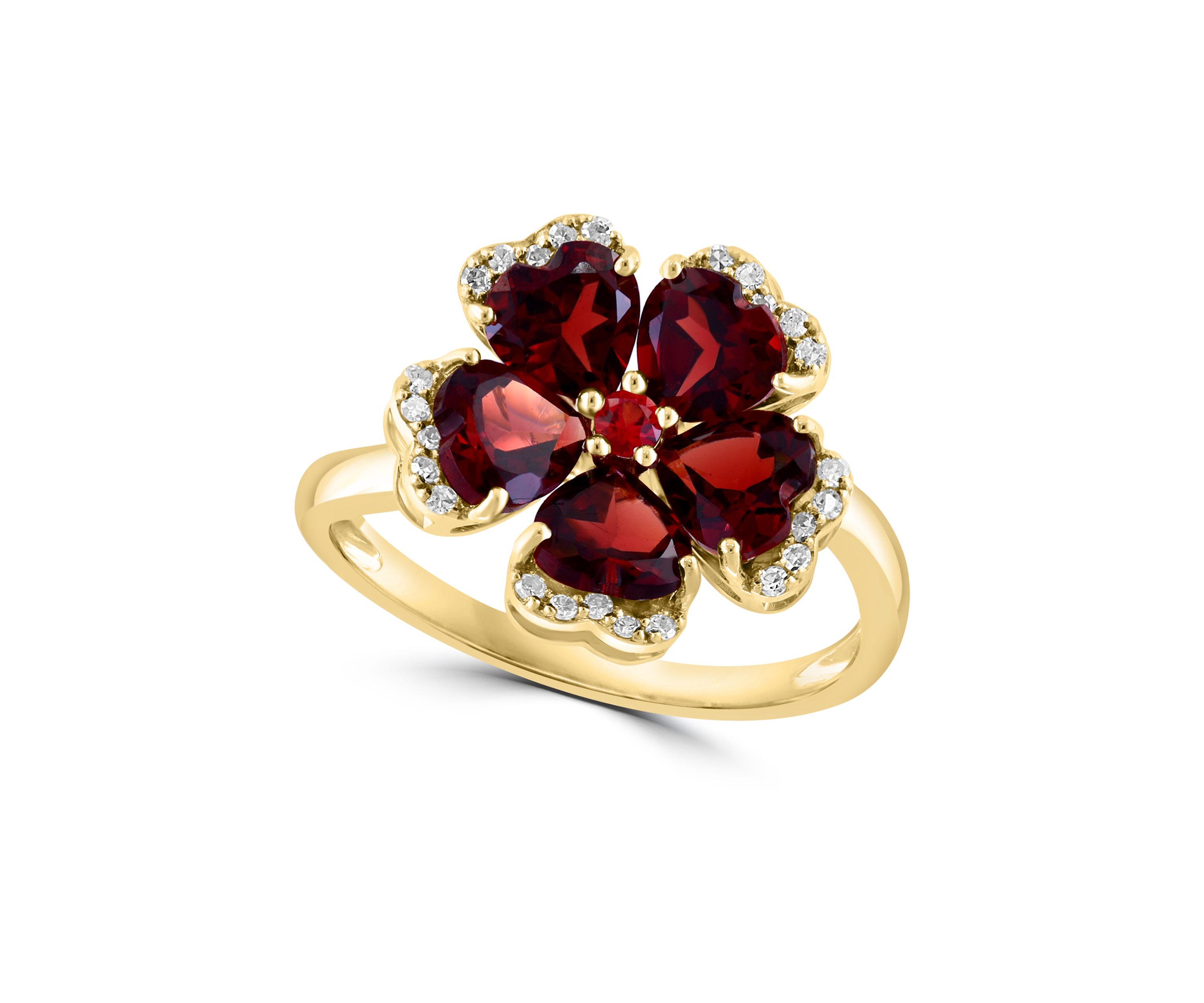 14K Yellow Gold Diamond, Garnet and Orange Sapphire Flower Ring
