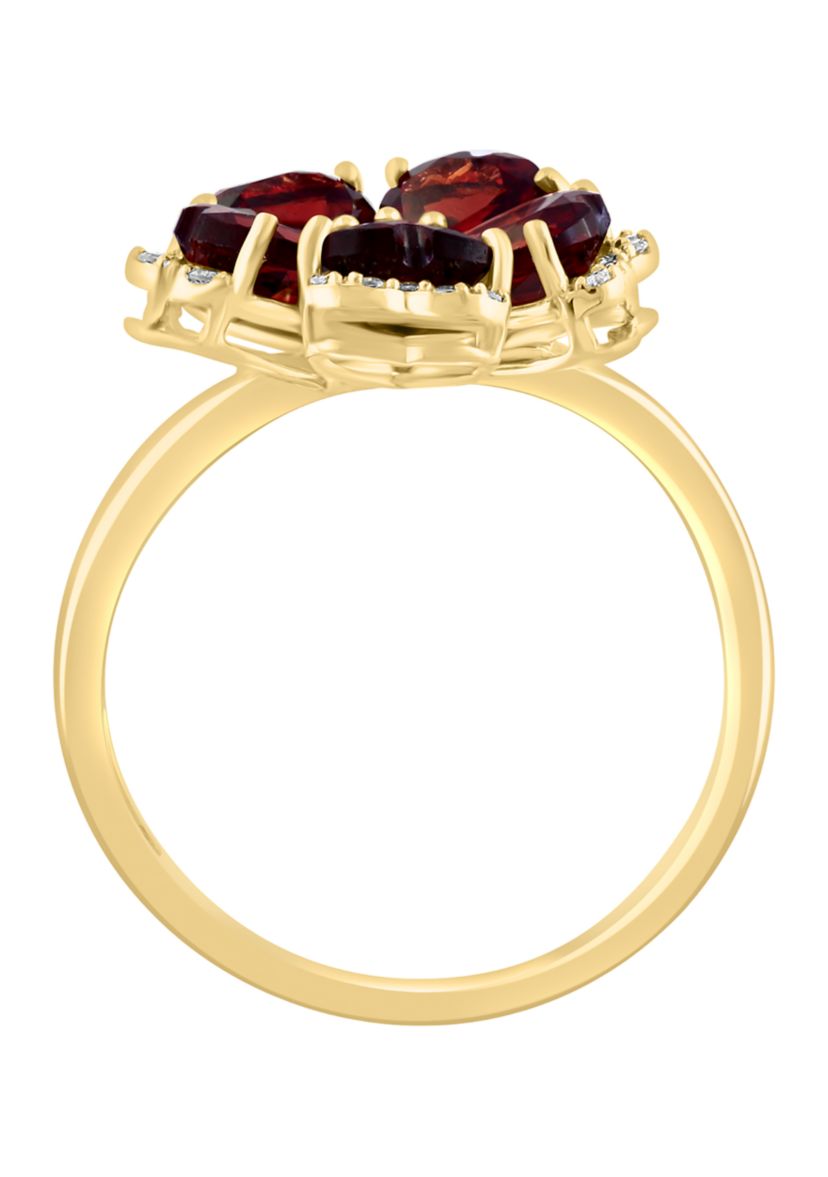 14K Yellow Gold Diamond, Garnet and Orange Sapphire Flower Ring