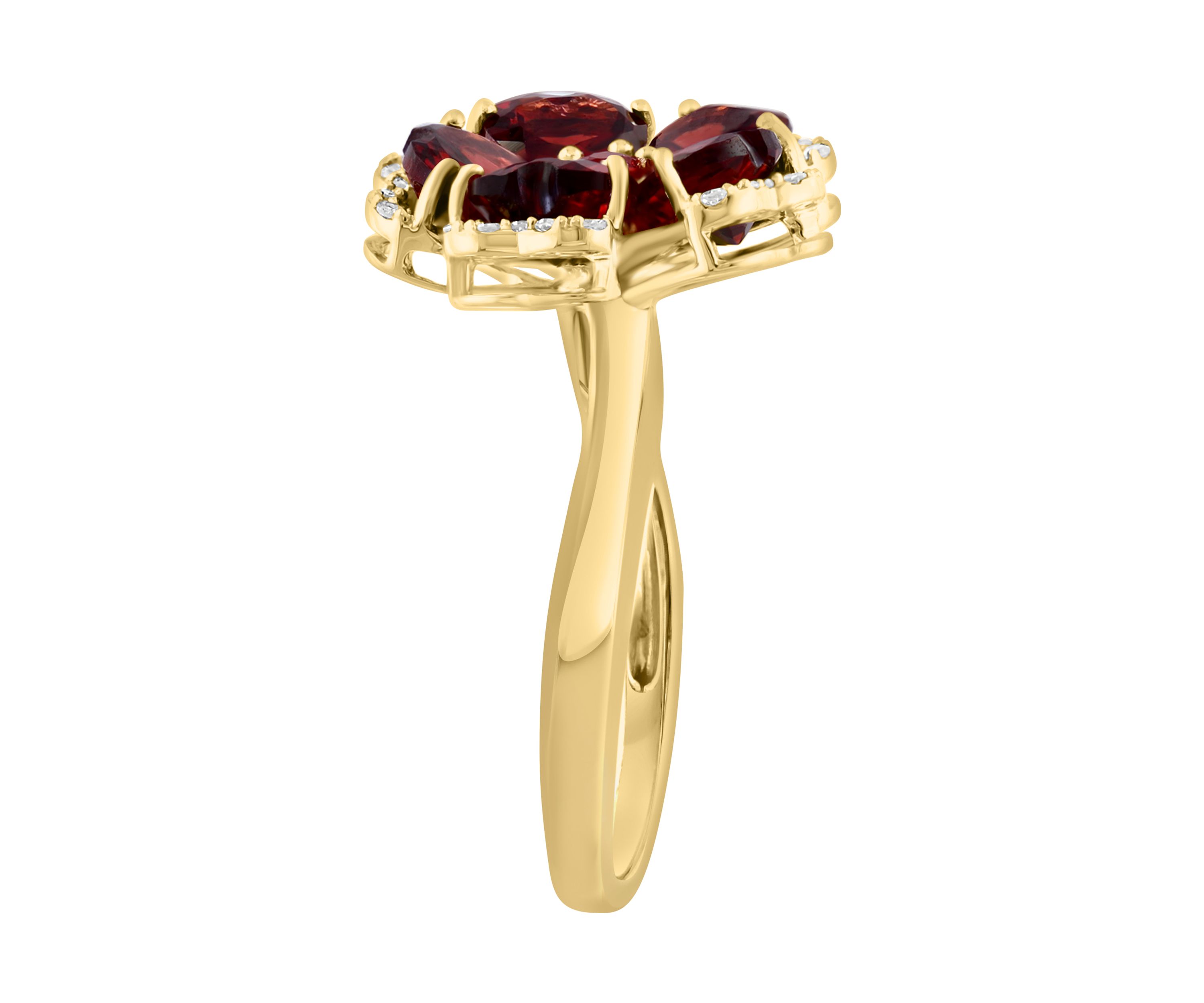 14K Yellow Gold Diamond, Garnet and Orange Sapphire Flower Ring