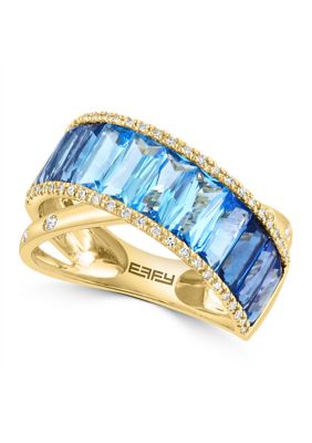 Effy 1/5 ct. t.w. Diamond and 4.2 ct. t.w. Blue Topaz Ring in 14K Yellow Gold, 7