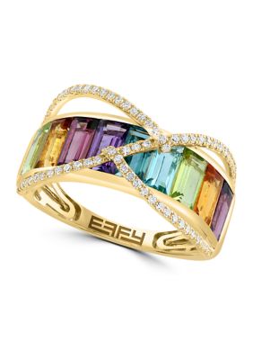 Effy 1/4 ct. t.w. Diamond, Amethyst, Blue Topaz, London Blue Topaz, Citrine, Rhodolite and Peridot Ring in 14K Yellow Gold -  5400451HRY0U816DM