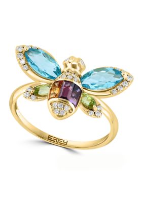 Effy 1/6 ct. t.w. Diamond, Amethyst, Blue Topaz, Citrine, Rhodolite, Peridot Bee Ring In 14k Yellow Gold -  5400451HRY0U986DM