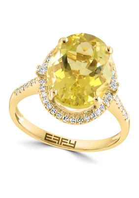 Effy Diamond And Lemon Quartz Ring In 14K Yellow Gold