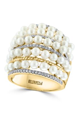 Effy Diamond and Freshwater Pearl Ring in 14K Yellow Gold