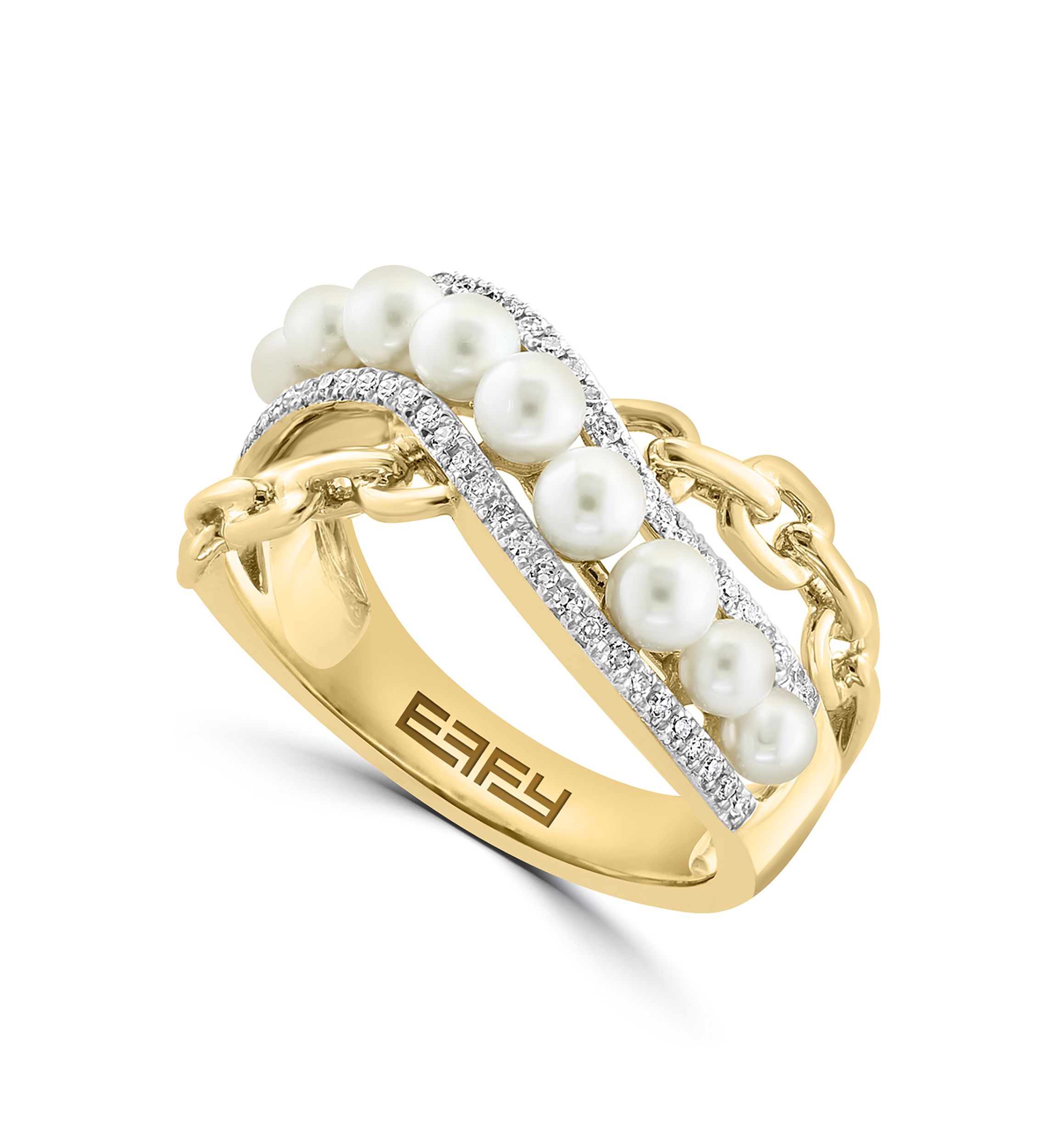   14K Yellow Gold Diamond and Freshwater Pearl Ring