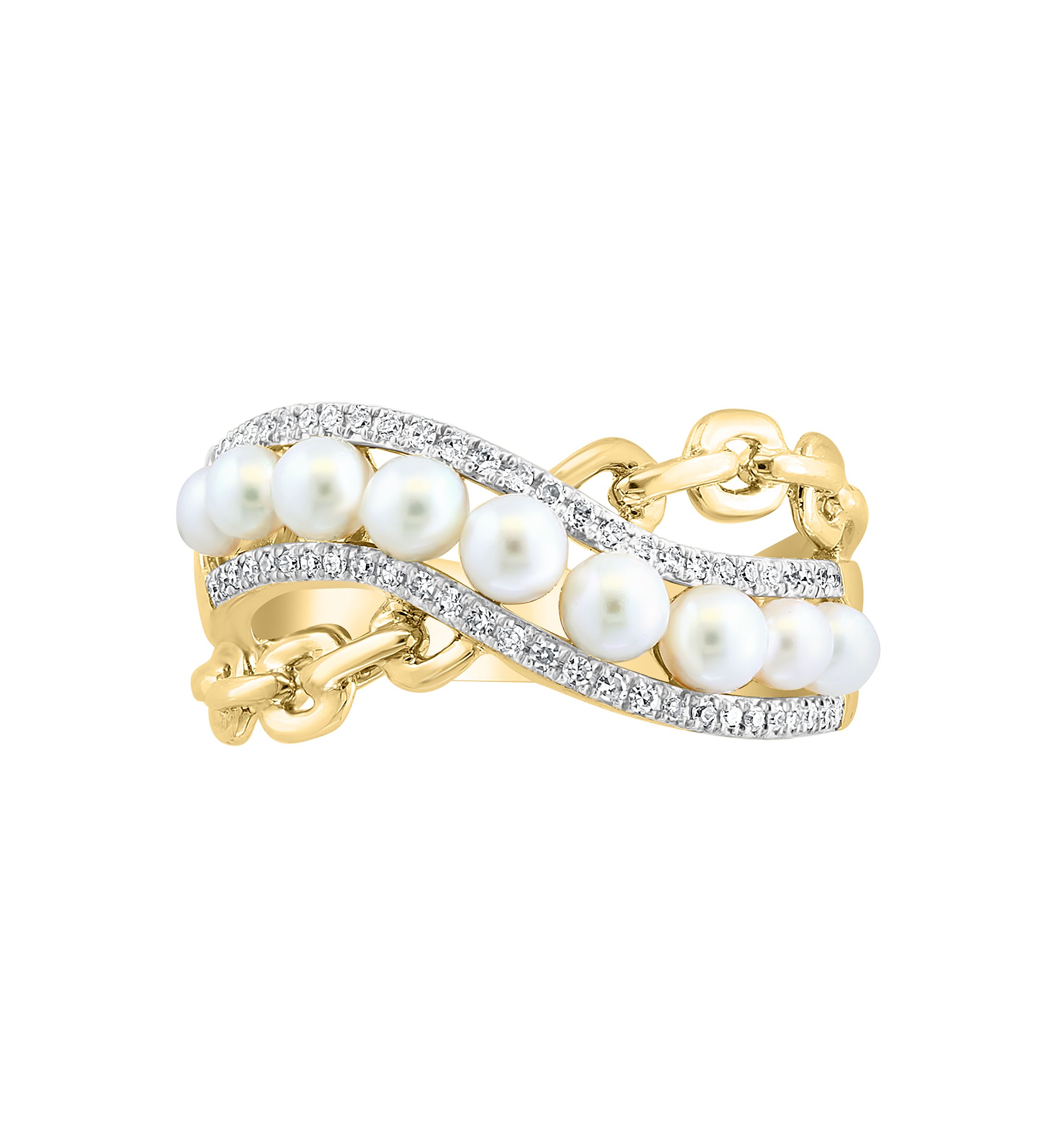   14K Yellow Gold Diamond and Freshwater Pearl Ring