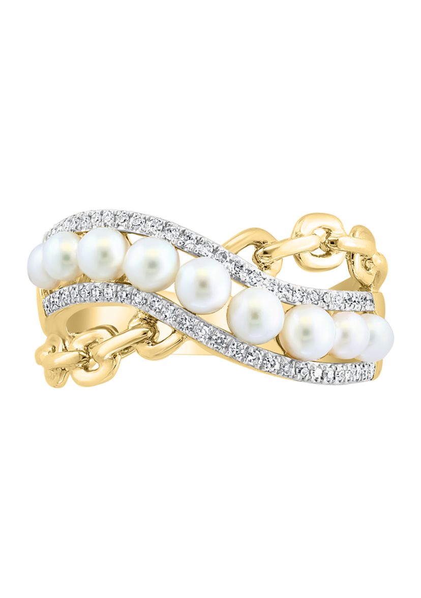   14K Yellow Gold Diamond and Freshwater Pearl Ring