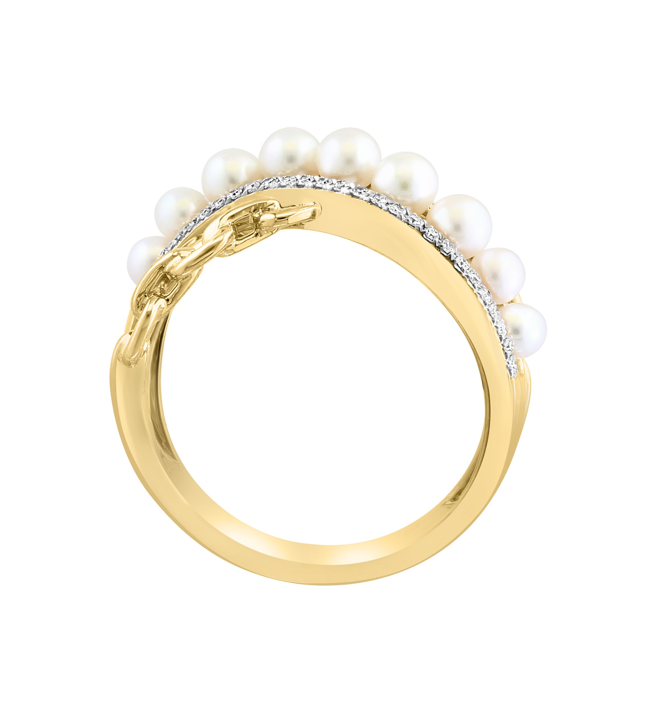   14K Yellow Gold Diamond and Freshwater Pearl Ring