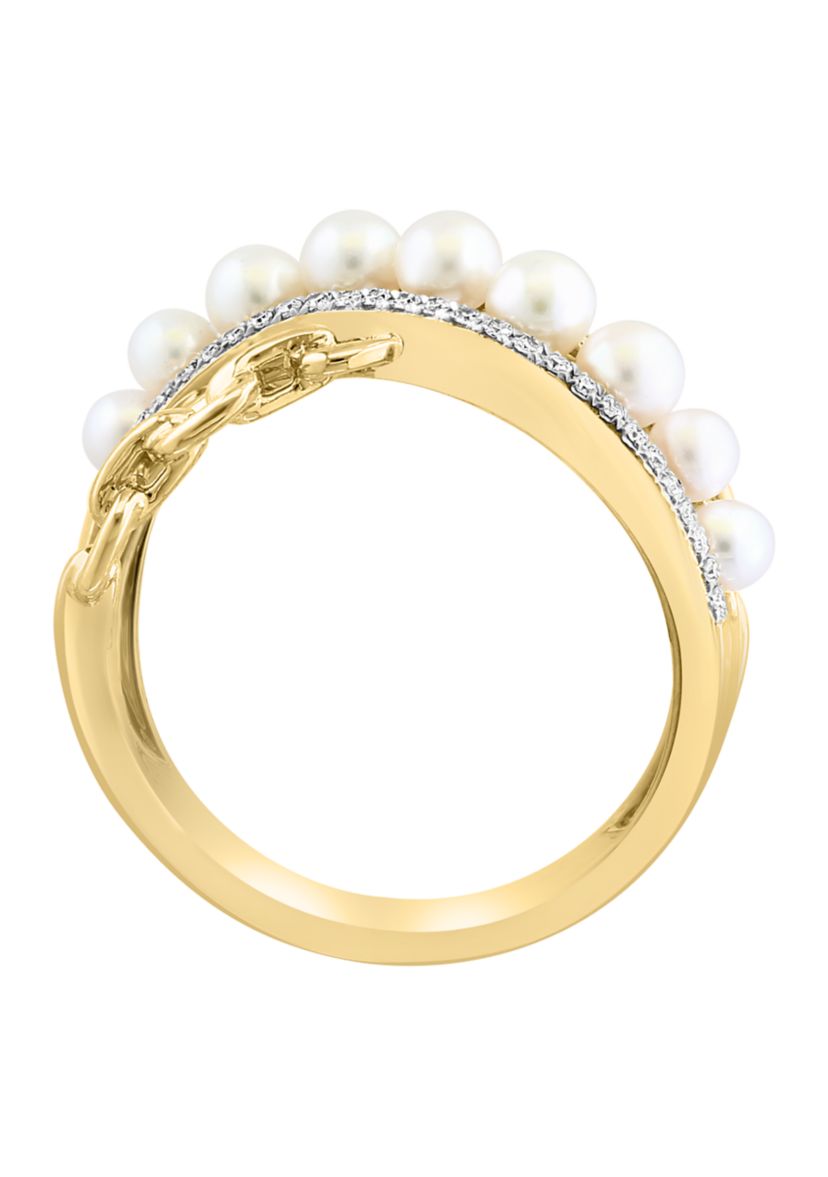   14K Yellow Gold Diamond and Freshwater Pearl Ring