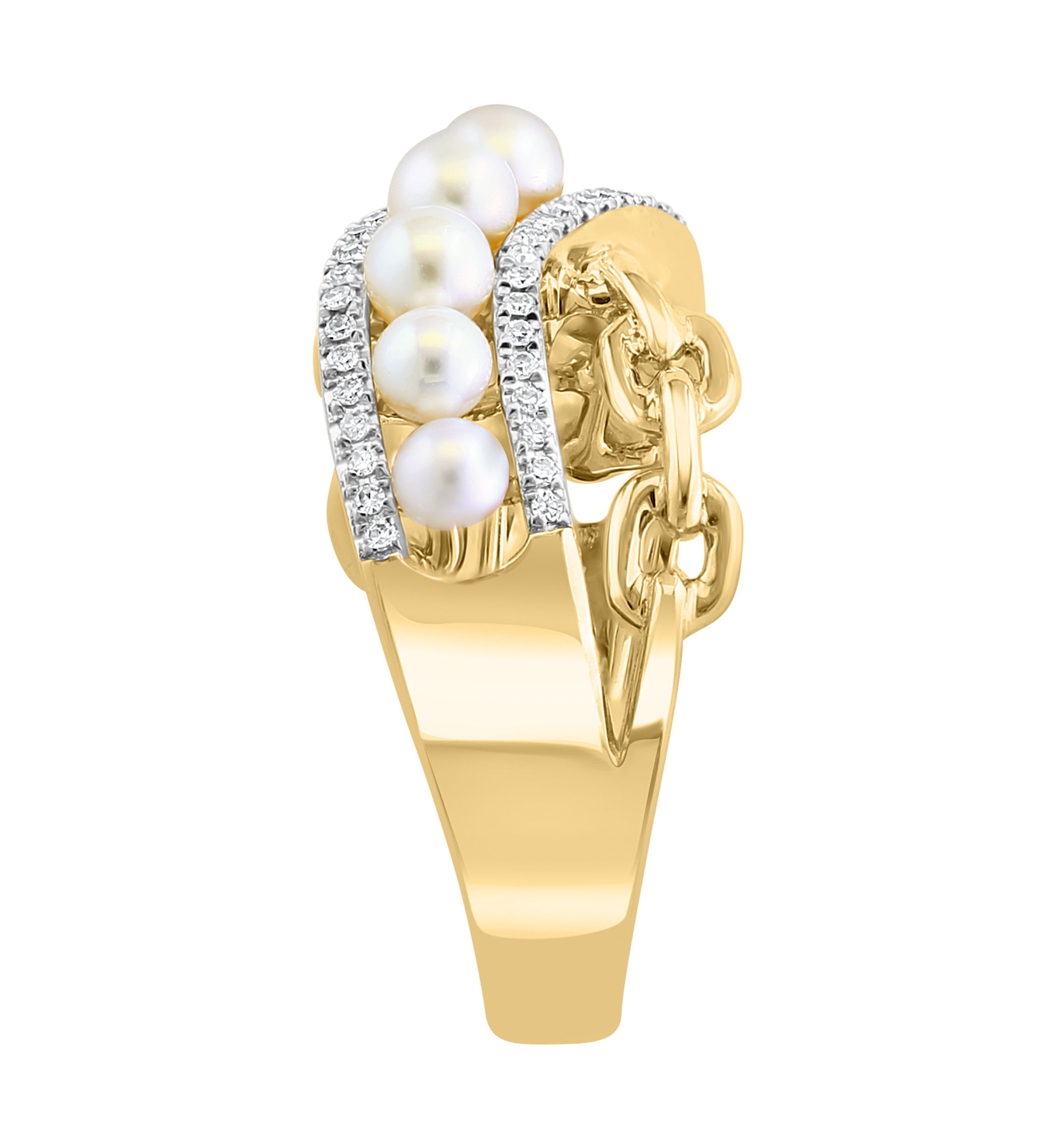   14K Yellow Gold Diamond and Freshwater Pearl Ring