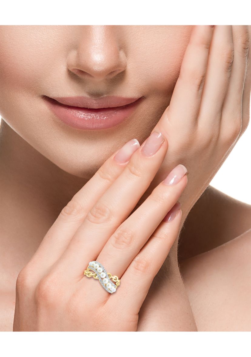   14K Yellow Gold Diamond and Freshwater Pearl Ring