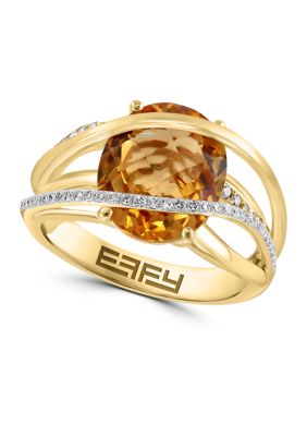 Effy 1/4 Ct. T.w. Diamond, Citrine And Brown Diamond Ring In 14K Yellow Gold