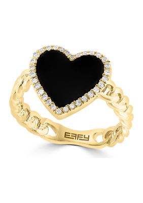 Effy 14K Yellow Gold Diamond And Onyx Ring