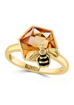 Effy Diamond and Citrine Bee Ring in 14K Yellow Gold, 8 -  0617892927652