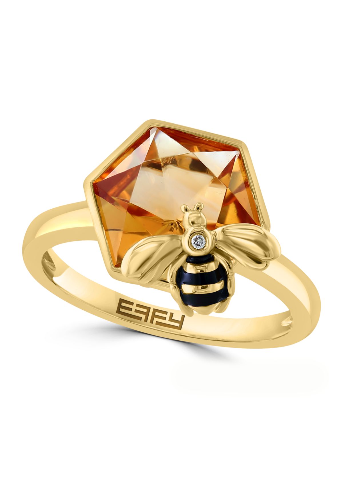 Diamond and Citrine Bee Ring in 14K Yellow Gold