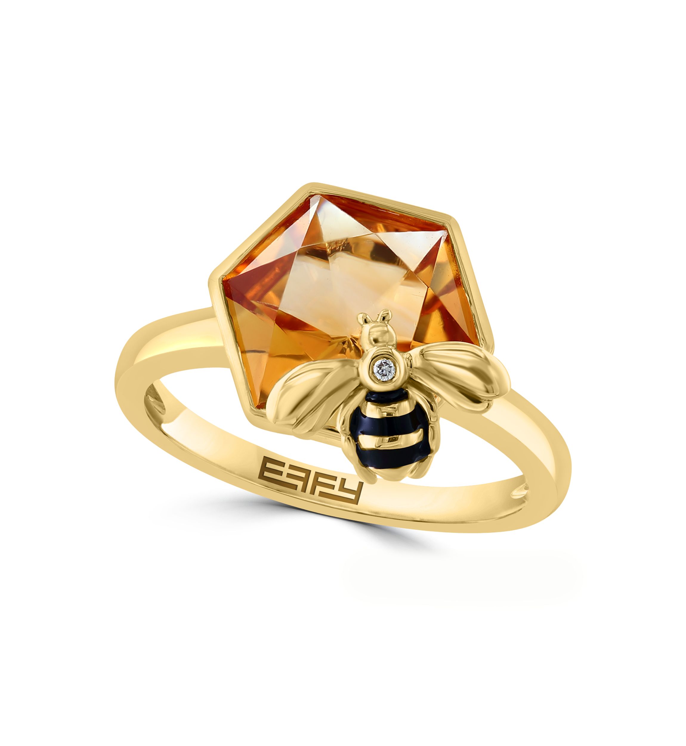 Diamond and Citrine Bee Ring in 14K Yellow Gold
