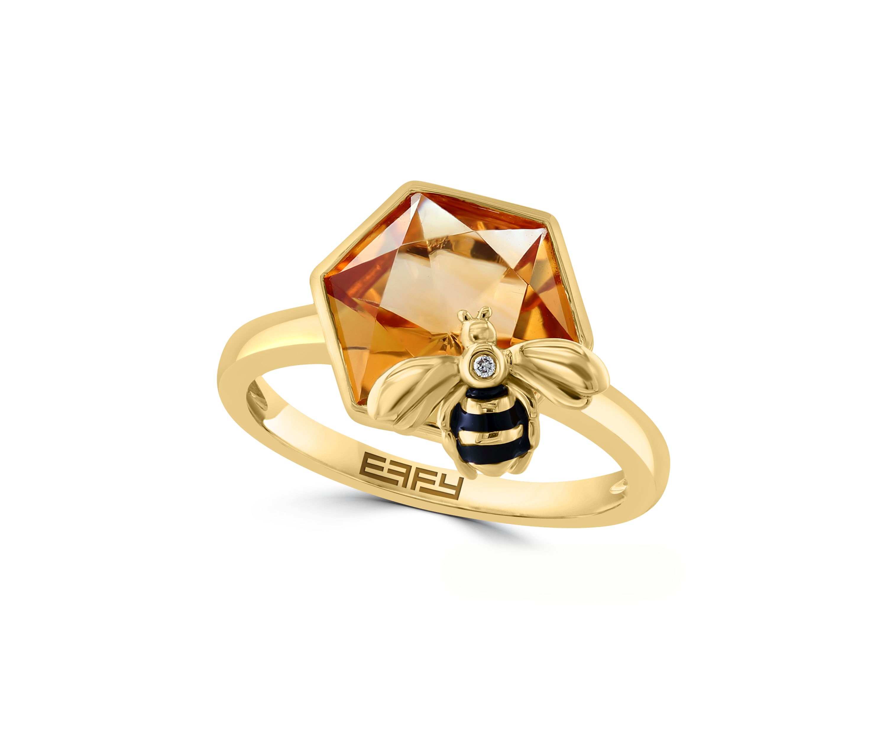 Diamond and Citrine Bee Ring in 14K Yellow Gold
