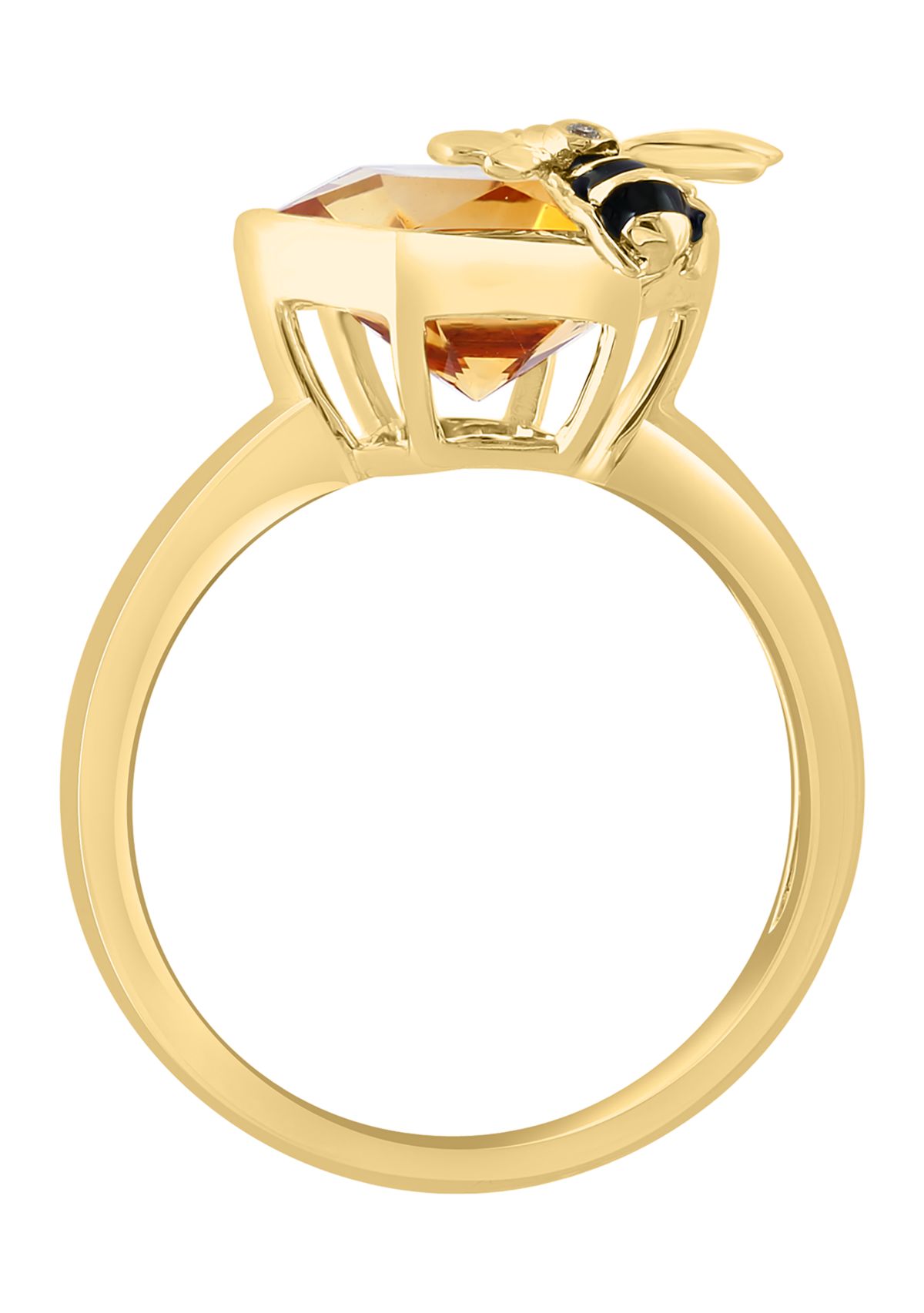 Diamond and Citrine Bee Ring in 14K Yellow Gold