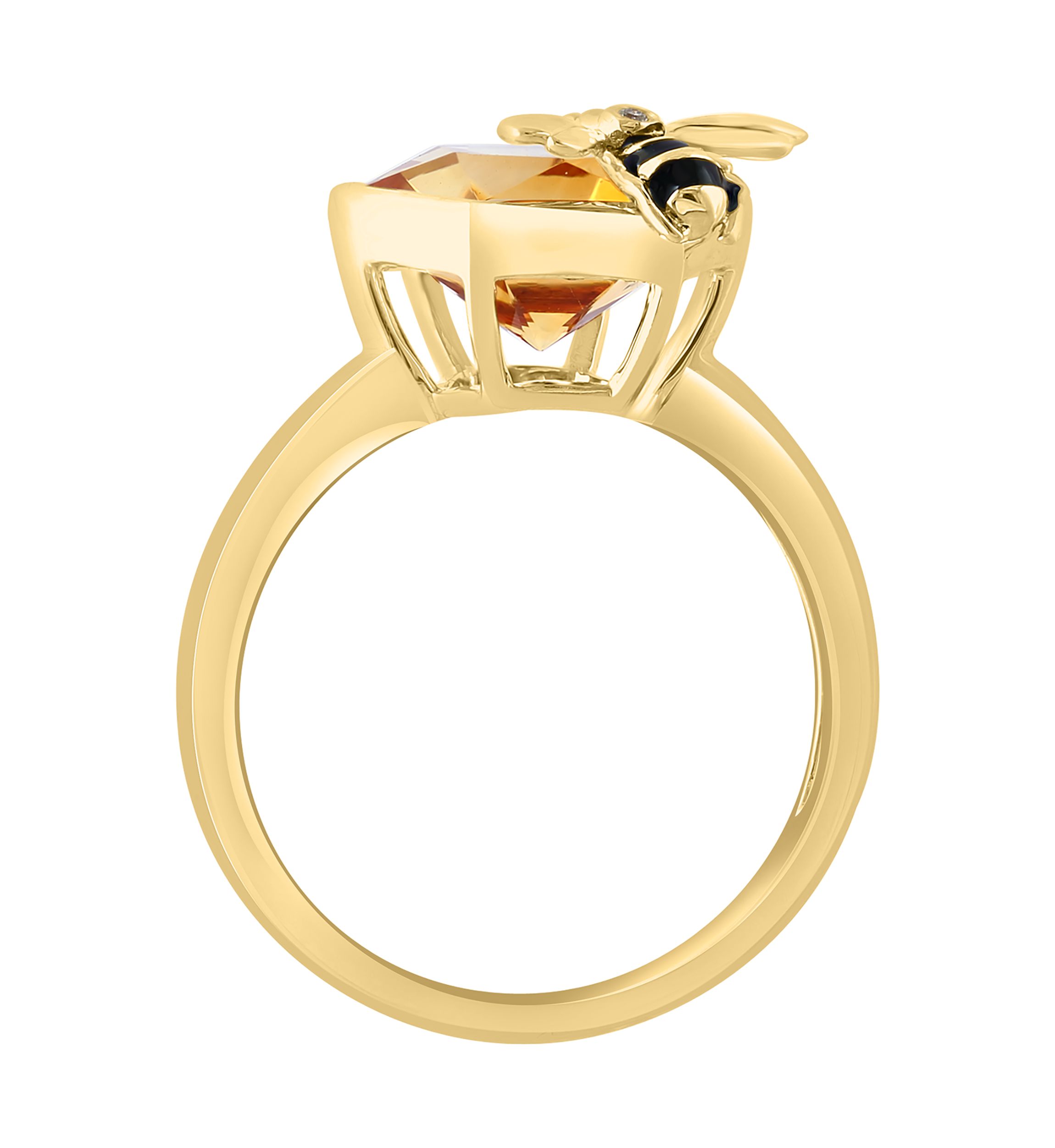 Diamond and Citrine Bee Ring in 14K Yellow Gold