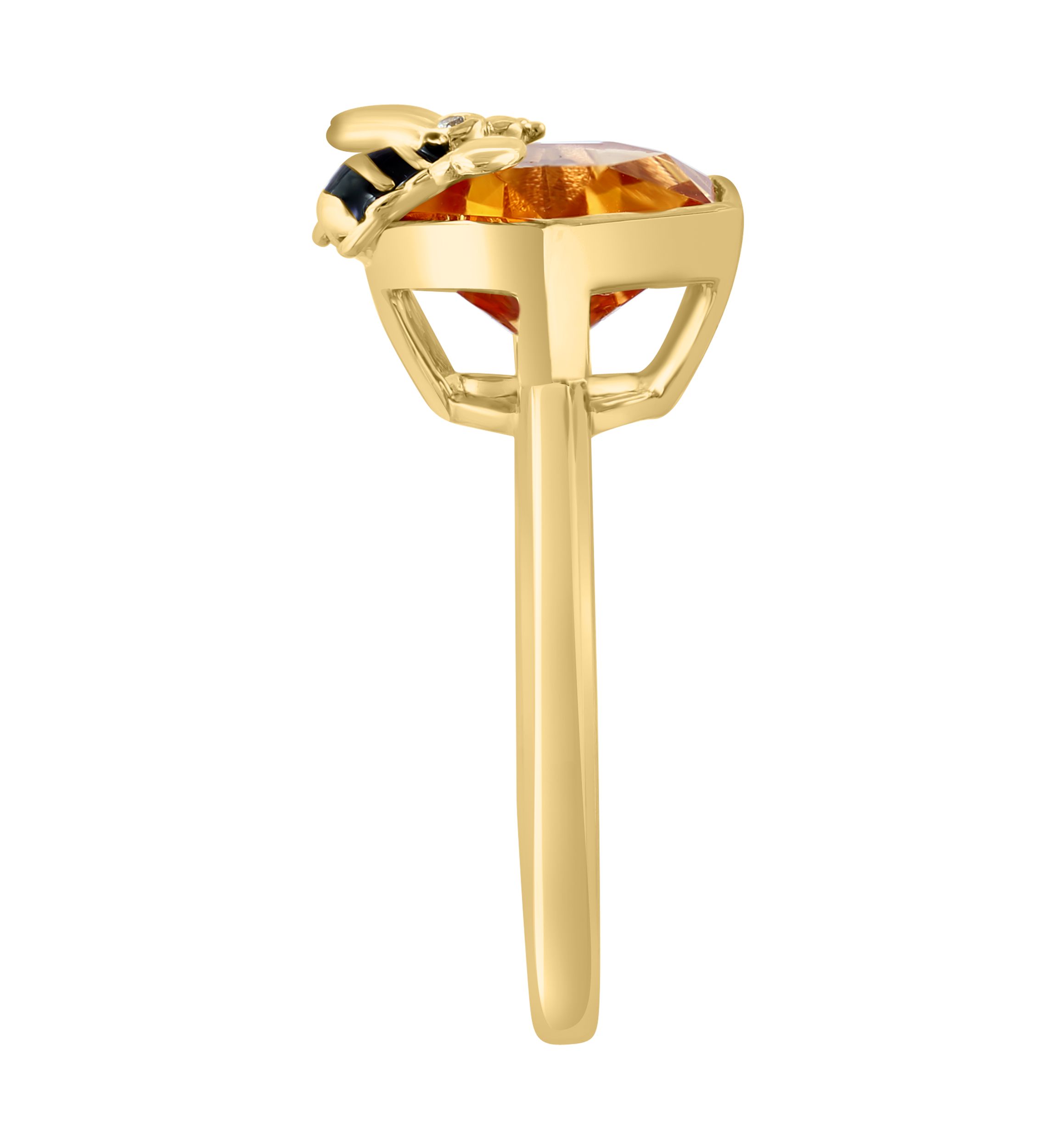 Diamond and Citrine Bee Ring in 14K Yellow Gold
