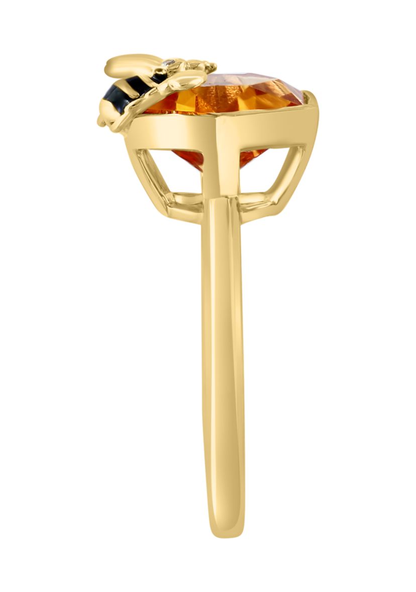Diamond and Citrine Bee Ring in 14K Yellow Gold