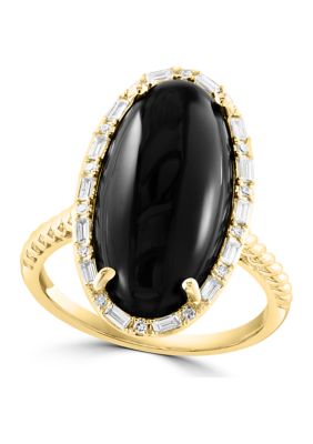 Effy 1/4 Ct. T.w. Diamond And Onyx Ring In 14K Yellow Gold