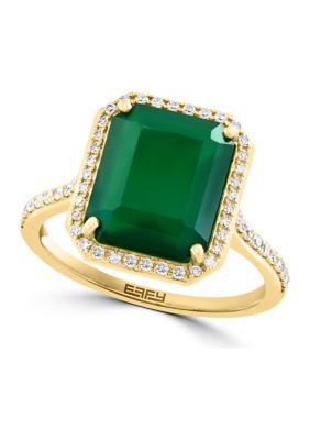 Effy 1/5 Ct. T.w. Diamond And Green Onyx Ring In 14K Yellow Gold