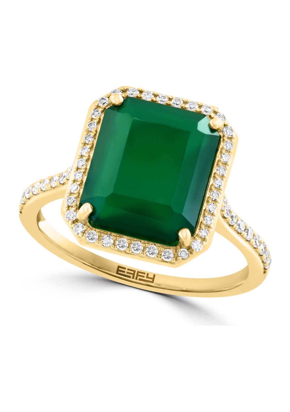   Diamond and Green Onyx Ring in 14K Yellow Gold 
