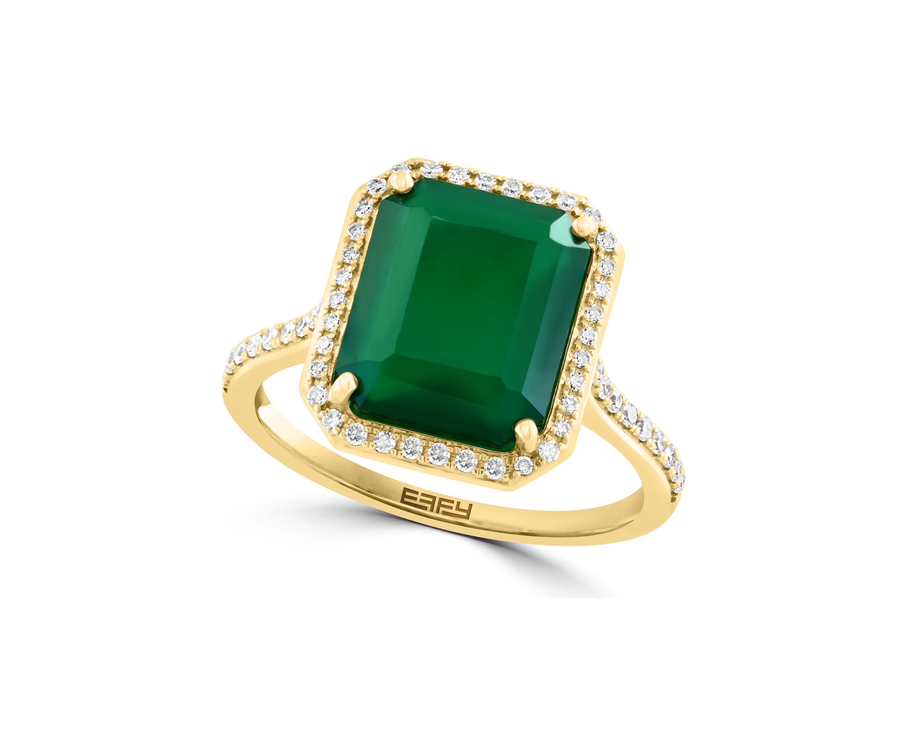   Diamond and Green Onyx Ring in 14K Yellow Gold 